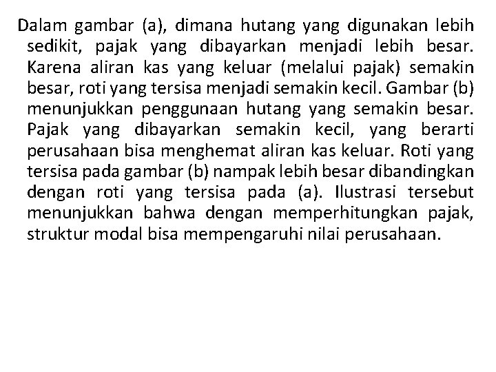 Dalam gambar (a), dimana hutang yang digunakan lebih sedikit, pajak yang dibayarkan menjadi lebih