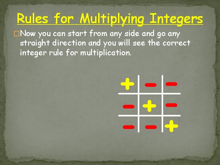 Rules for Multiplying Integers �Now you can start from any side and go any Rules for Multiplying Integers �Now you can start from any side and go any