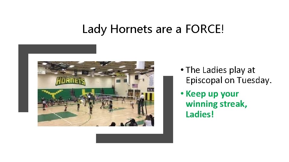 Lady Hornets are a FORCE! • The Ladies play at Episcopal on Tuesday. •