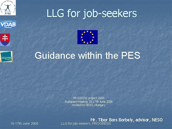 LLG for job-seekers Guidance within the PES PROGRESS project 2008 Budapest meeting 16 -17