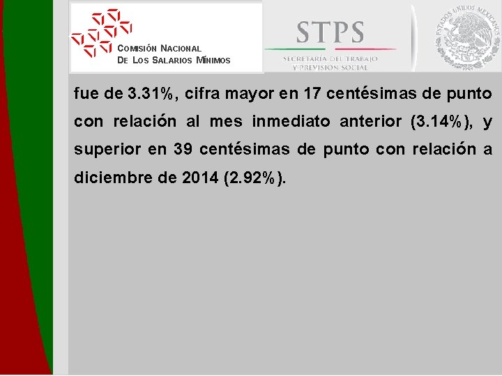 COMISIÓN NACIONAL DE LOS SALARIOS MÍNIMOS fue de 3. 31%, cifra mayor en 17