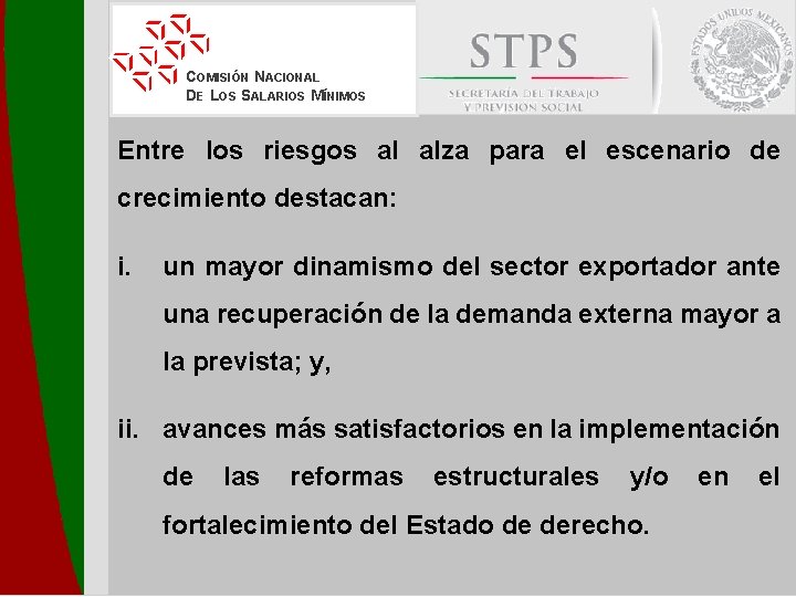 COMISIÓN NACIONAL DE LOS SALARIOS MÍNIMOS Entre los riesgos al alza para el escenario