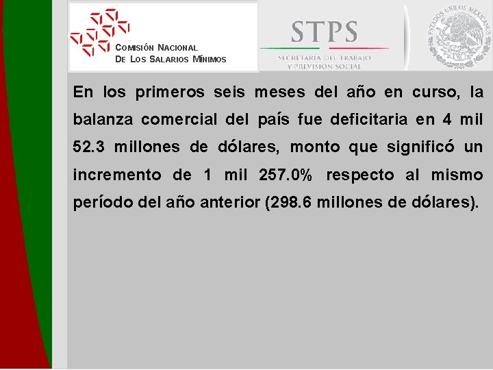 COMISIÓN NACIONAL DE LOS SALARIOS MÍNIMOS En los primeros seis meses del año en