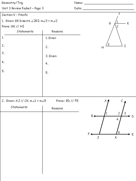 GeometryTrig Name Unit 3 Review Packet Date Section