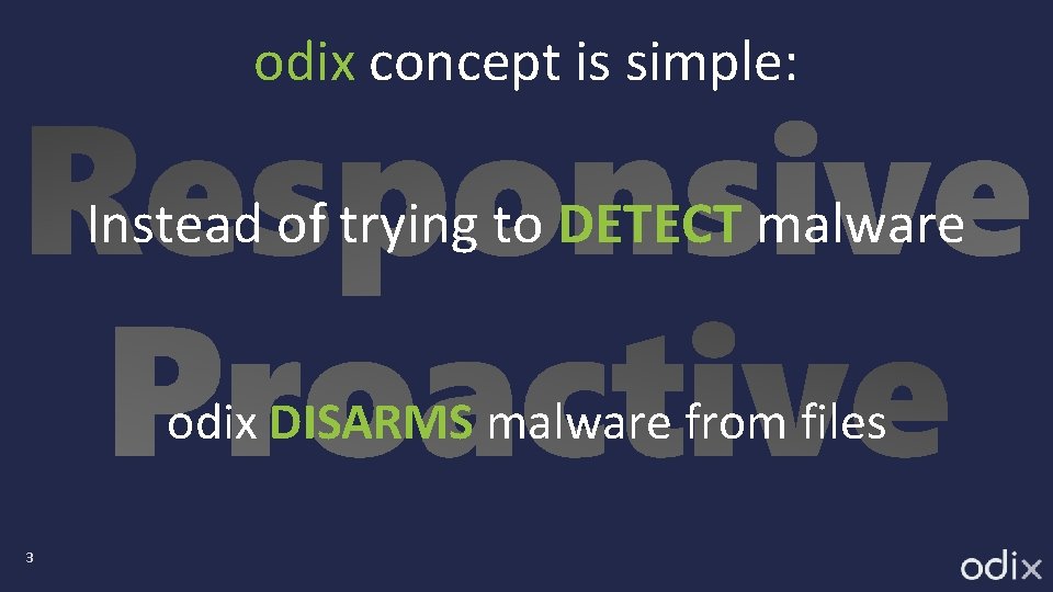 odix concept is simple: Instead of trying to DETECT malware odix DISARMS malware from