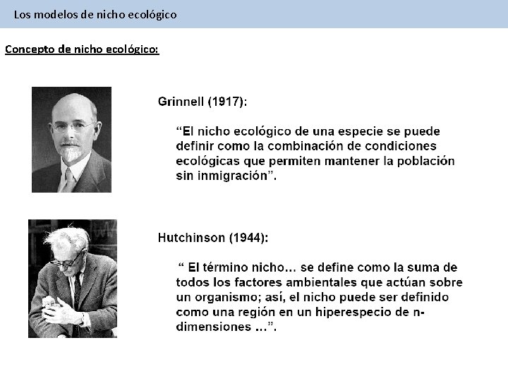 Los modelos de nicho ecológico Concepto de nicho ecológico: 