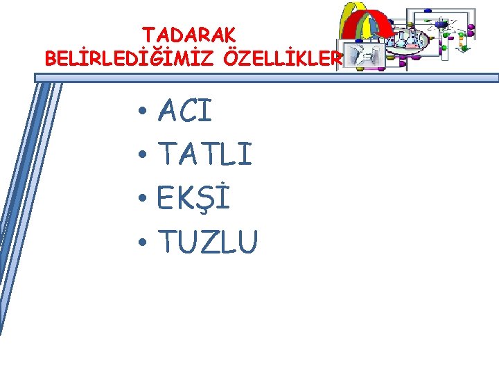 TADARAK BELİRLEDİĞİMİZ ÖZELLİKLER • ACI • TATLI • EKŞİ • TUZLU 