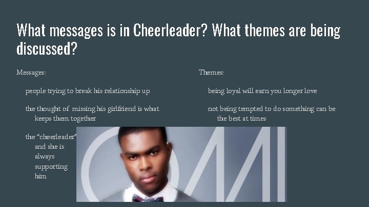 What messages is in Cheerleader? What themes are being discussed? Messages: Themes: people trying