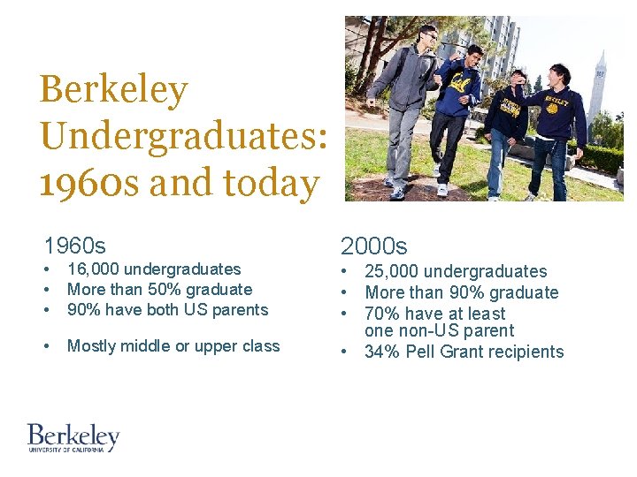 Berkeley Undergraduates: 1960 s and today 1960 s • • • 16, 000 undergraduates Berkeley Undergraduates: 1960 s and today 1960 s • • • 16, 000 undergraduates