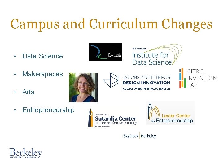 Campus and Curriculum Changes • Data Science • Makerspaces • Arts • Entrepreneurship Campus and Curriculum Changes • Data Science • Makerspaces • Arts • Entrepreneurship