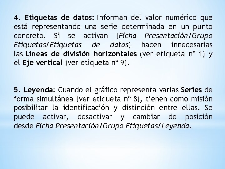 4. Etiquetas de datos: Informan del valor numérico que está representando una serie determinada