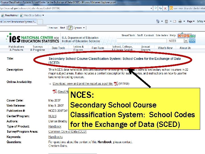 NCES: Secondary School Course Classification System: School Codes for the Exchange of Data (SCED)