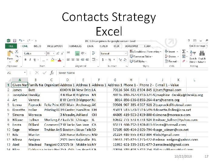 Contacts Strategy Excel 10/22/2018 17 