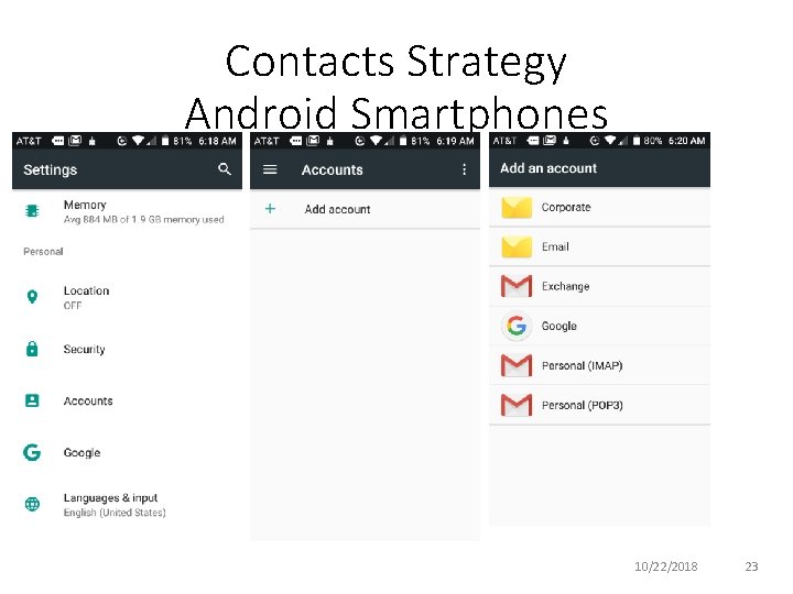 Contacts Strategy Android Smartphones 10/22/2018 23 
