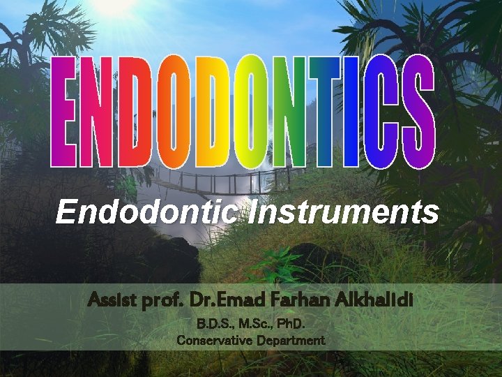 Endodontic Instruments Assist prof. Dr. Emad Farhan Alkhalidi B. D. S. , M. Sc.