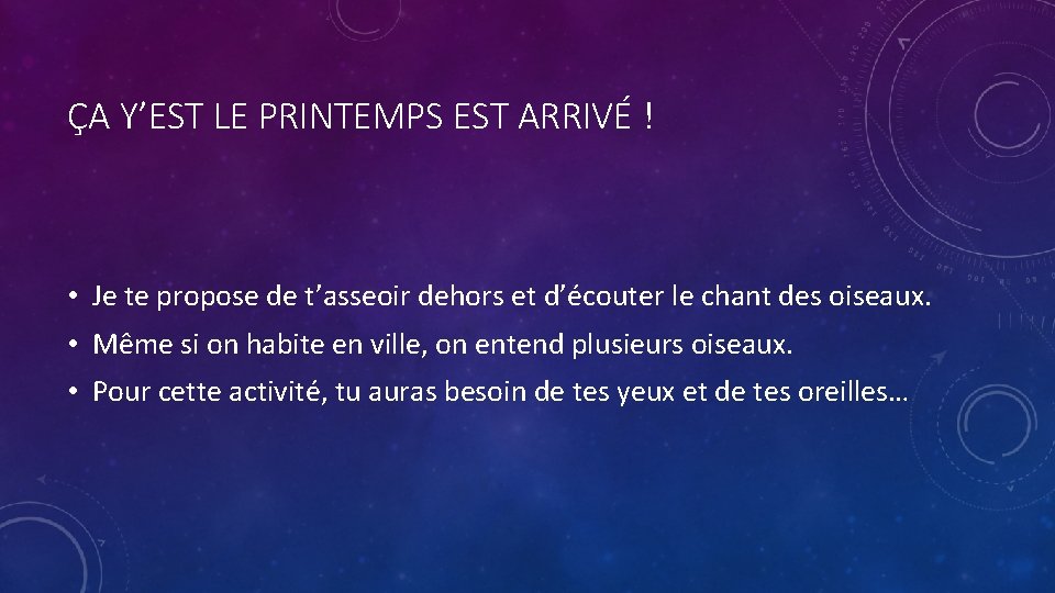 ÇA Y’EST LE PRINTEMPS EST ARRIVÉ ! • Je te propose de t’asseoir dehors
