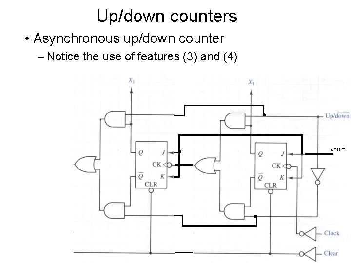 Up/down counters • Asynchronous up/down counter – Notice the use of features (3) and Up/down counters • Asynchronous up/down counter – Notice the use of features (3) and