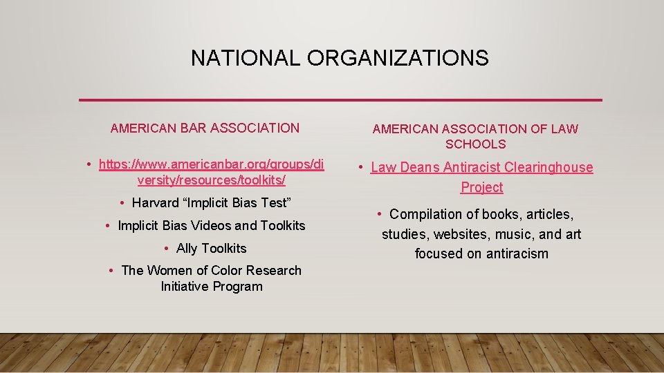 NATIONAL ORGANIZATIONS AMERICAN BAR ASSOCIATION AMERICAN ASSOCIATION OF LAW SCHOOLS • https: //www. americanbar.