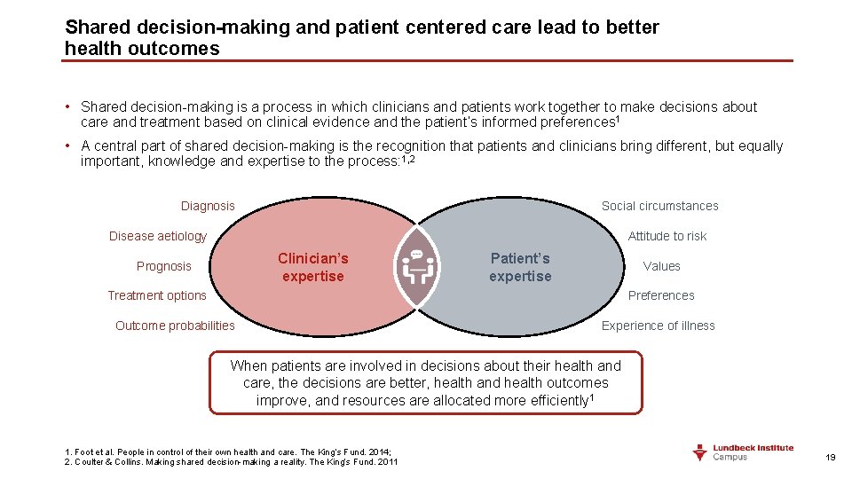 Shared decision-making and patient centered care lead to better health outcomes • Shared decision-making