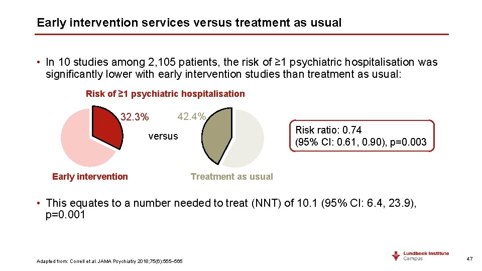 Early intervention services versus treatment as usual • In 10 studies among 2, 105