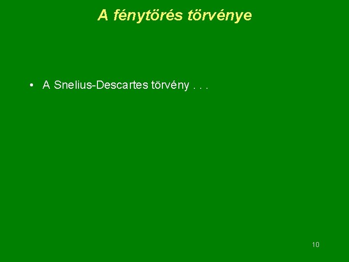 A fénytörés törvénye • A Snelius-Descartes törvény. . . 10 