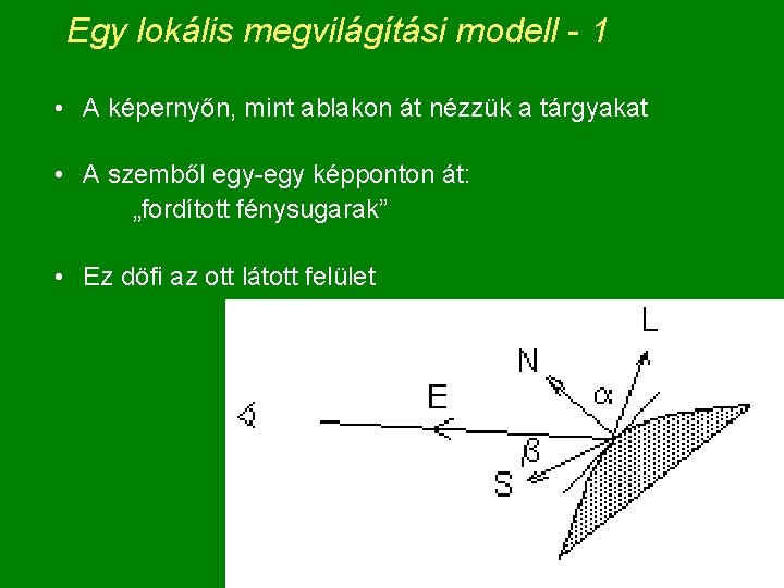 Egy lokális megvilágítási modell - 1 • A képernyőn, mint ablakon át nézzük a