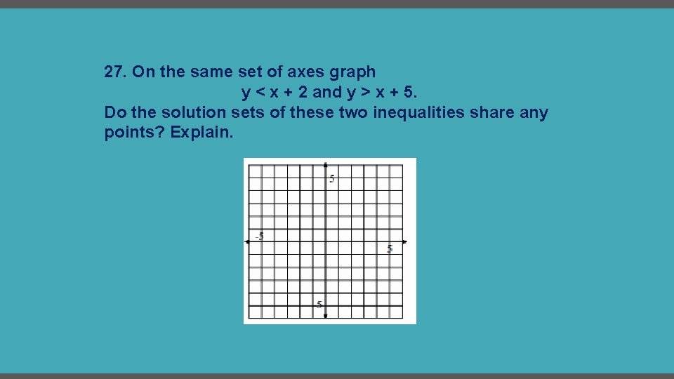 27. On the same set of axes graph y < x + 2 and