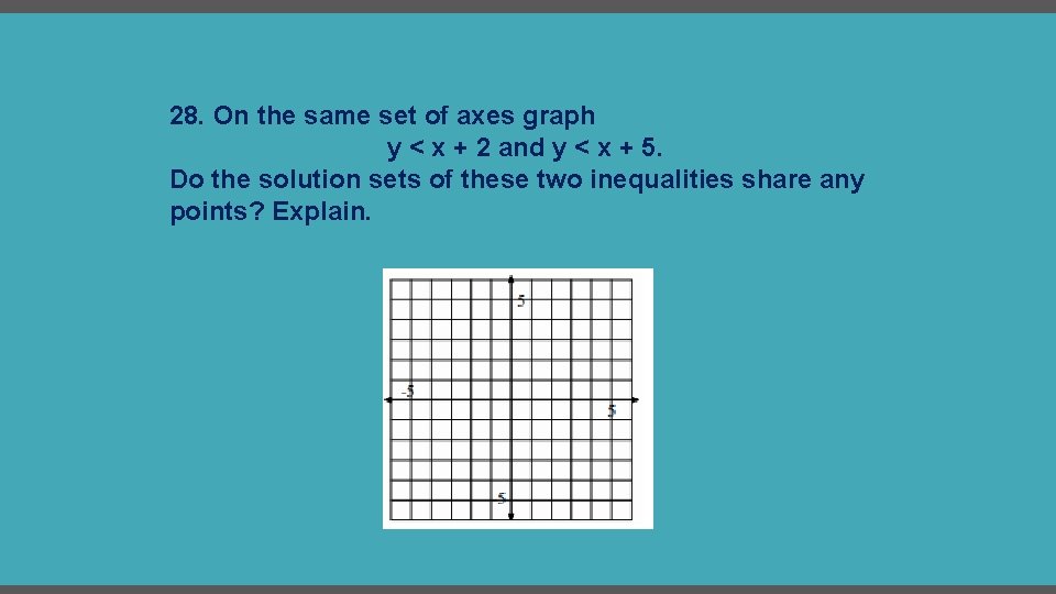 28. On the same set of axes graph y < x + 2 and