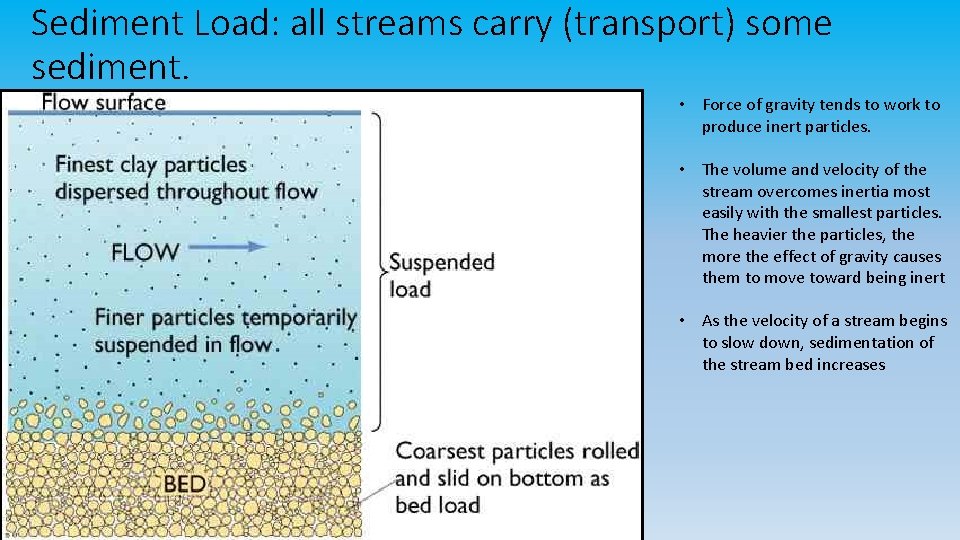 Sediment Load: all streams carry (transport) some sediment. • Force of gravity tends to