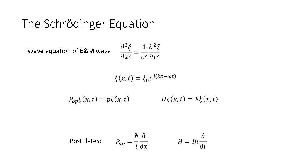 The Schrödinger Equation Wave equation of E&M wave Postulates: 