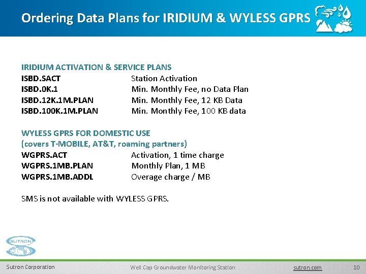 Ordering Data Plans for IRIDIUM & WYLESS GPRS IRIDIUM ACTIVATION & SERVICE PLANS ISBD.