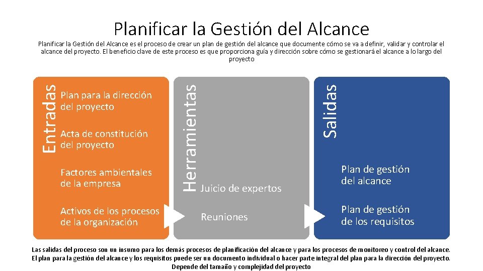 Planificar la Gestión del Alcance Acta de constitución del proyecto Factores ambientales de la