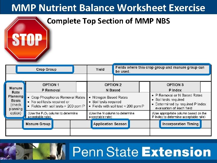 MMP Nutrient Balance Worksheet Exercise Complete Top Section of MMP NBS 