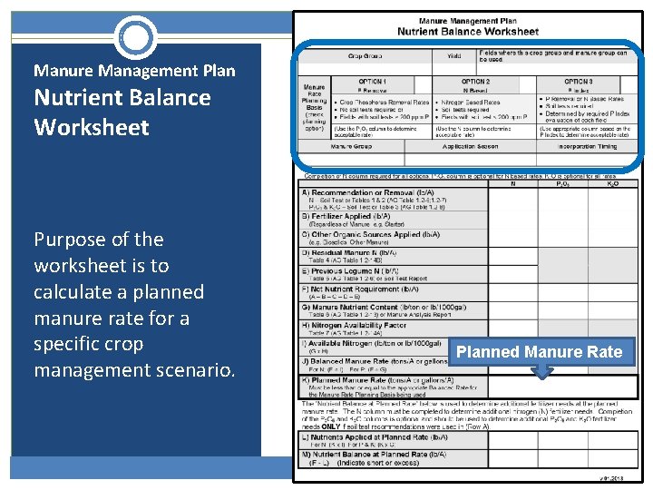 Manure Management Plan Nutrient Balance Worksheet Purpose of the worksheet is to calculate a