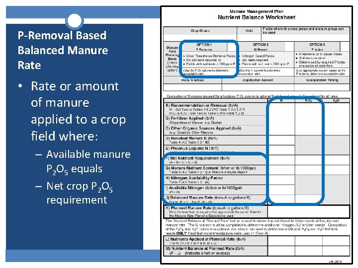 P-Removal Based Balanced Manure Rate • Rate or amount of manure applied to a