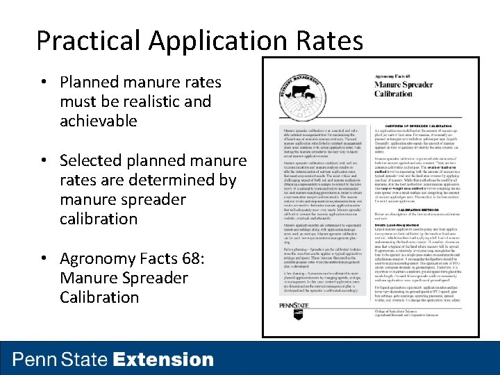 Practical Application Rates • Planned manure rates must be realistic and achievable • Selected Practical Application Rates • Planned manure rates must be realistic and achievable • Selected