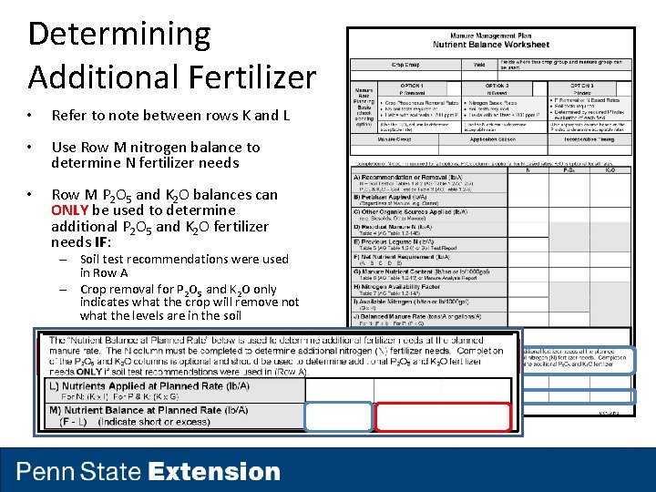 Determining Additional Fertilizer • Refer to note between rows K and L • Use Determining Additional Fertilizer • Refer to note between rows K and L • Use