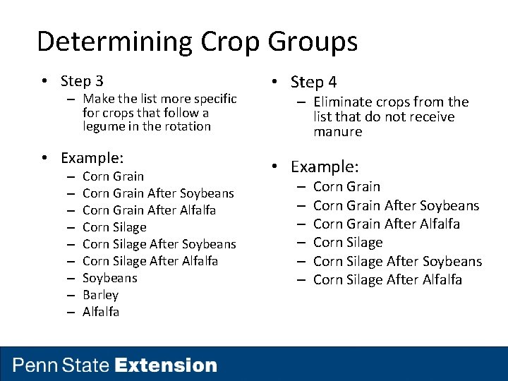 Determining Crop Groups • Step 3 – Make the list more specific for crops