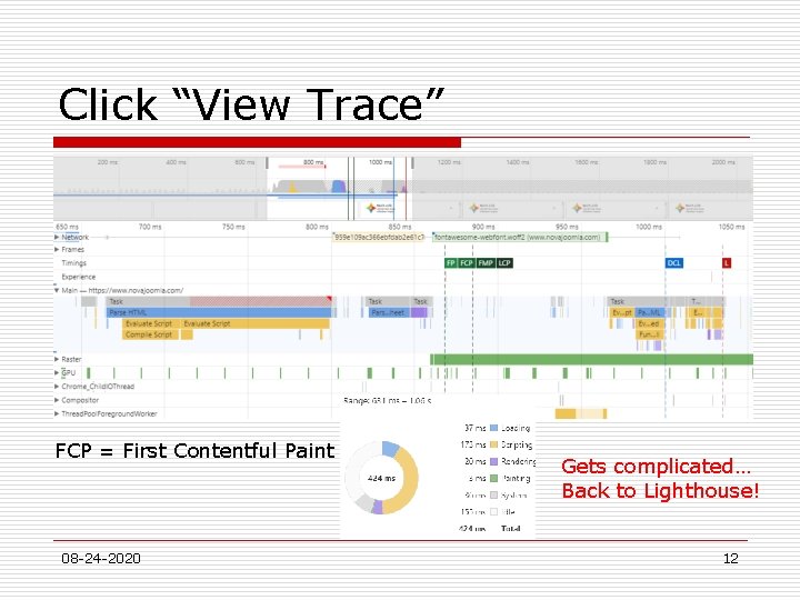 Click “View Trace” FCP = First Contentful Paint 08 -24 -2020 Gets complicated… Back