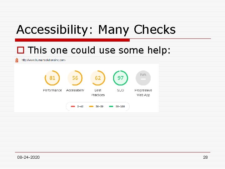 Accessibility: Many Checks o This one could use some help: 08 -24 -2020 28
