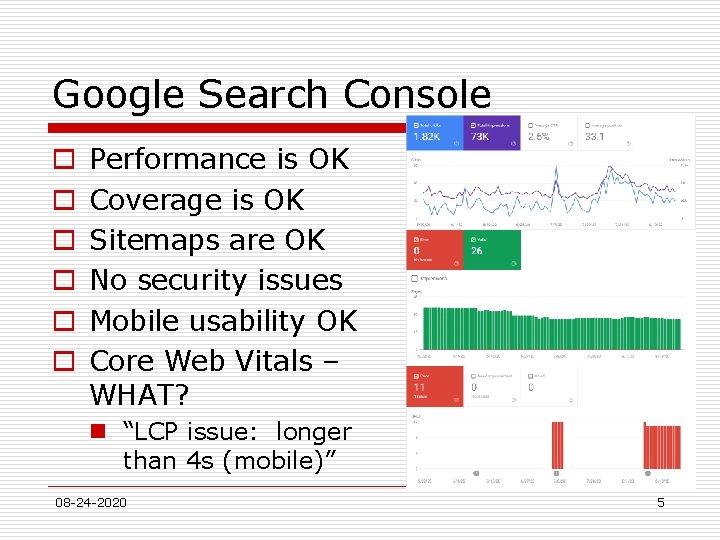 Google Search Console o o o Performance is OK Coverage is OK Sitemaps are