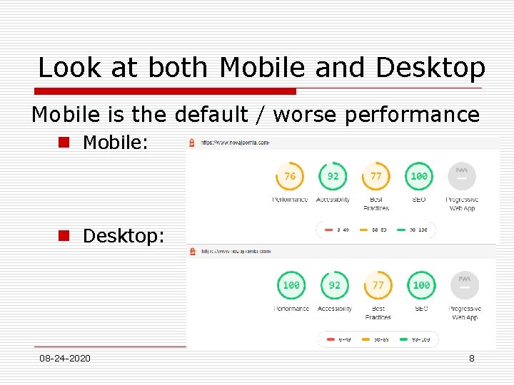 Look at both Mobile and Desktop Mobile is the default / worse performance n