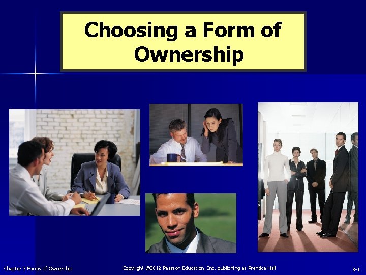 Choosing a Form of Ownership Chapter 3 Forms of Ownership Copyright © 2012 Pearson