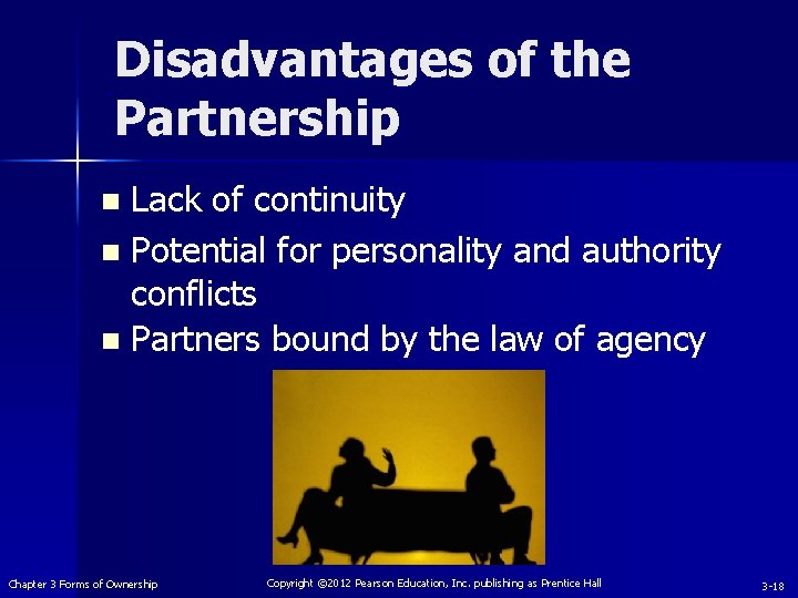 Disadvantages of the Partnership Lack of continuity n Potential for personality and authority conflicts