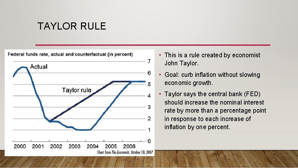 TAYLOR RULE • This is a rule created by economist John Taylor. • Goal: