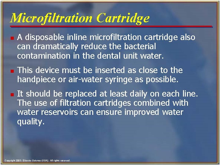 Microfiltration Cartridge n n n A disposable inline microfiltration cartridge also can dramatically reduce Microfiltration Cartridge n n n A disposable inline microfiltration cartridge also can dramatically reduce