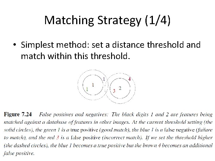 Matching Strategy (1/4) • Simplest method: set a distance threshold and match within this