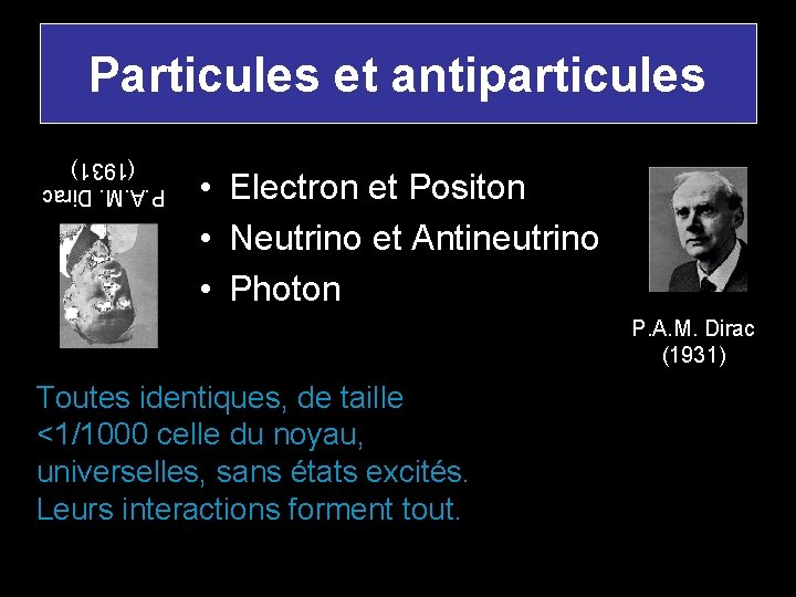 Particules et antiparticules • Electron et Positon • Neutrino et Antineutrino • Photon P.