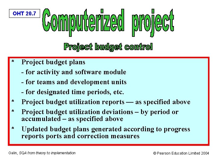 Activity Oht OHT 20 1 The components of project progress