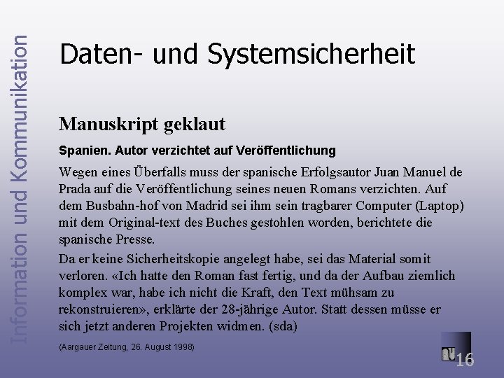 Information und Kommunikation Daten- und Systemsicherheit Manuskript geklaut Spanien. Autor verzichtet auf Veröffentlichung Wegen